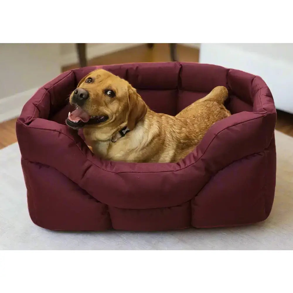 Maroon quilted heavy duty rectangular dog bed with high sided waterproof cushioned sides and cozy interior