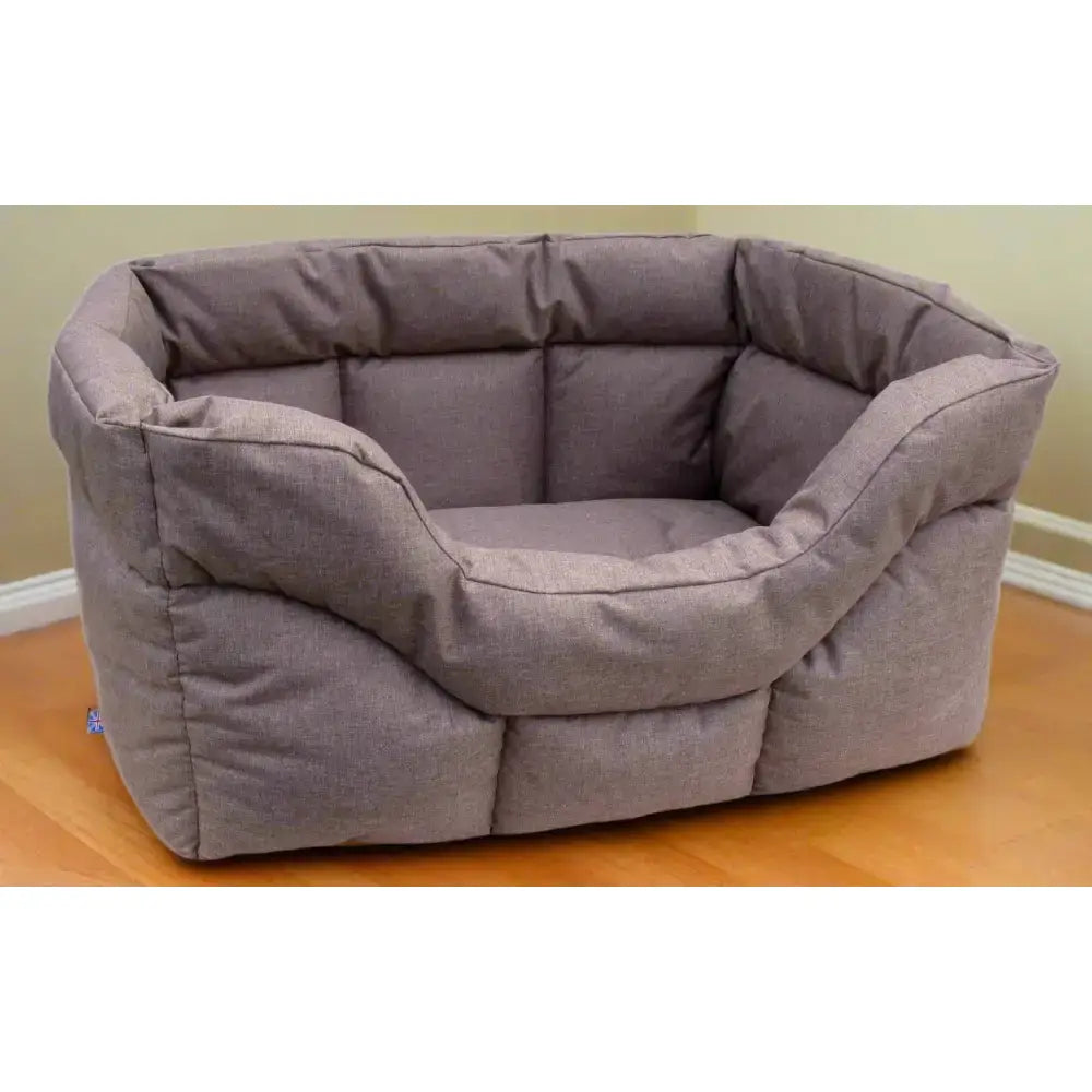 Gray plush heavy duty rectangular high sided waterproof dog bed with soft quilted fabric and padded edges