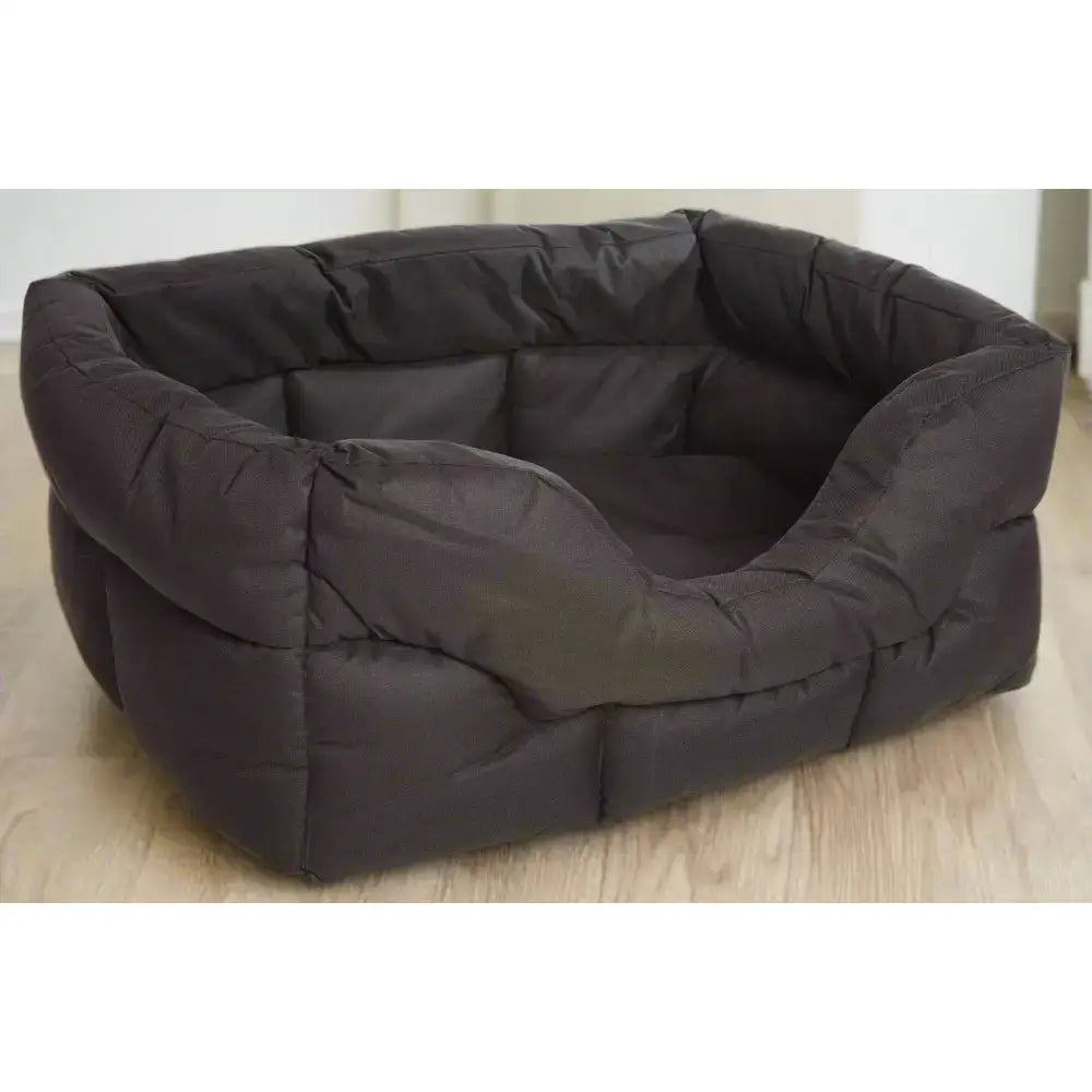 Dark gray plush quilted country dog heavy duty rectangular high sided waterproof dog bed with cushioned interior