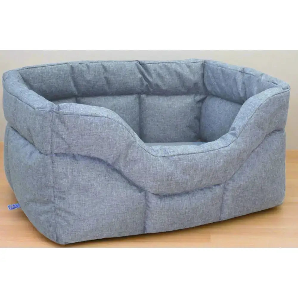 Blue heathered heavy duty rectangular high sided waterproof dog beds with quilted cushioned design for pets