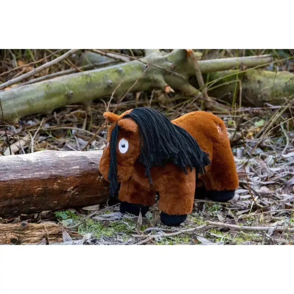 A plush brown crafty ponies soft toy pony bay with black mane hooves and big white eyes for cuddly play