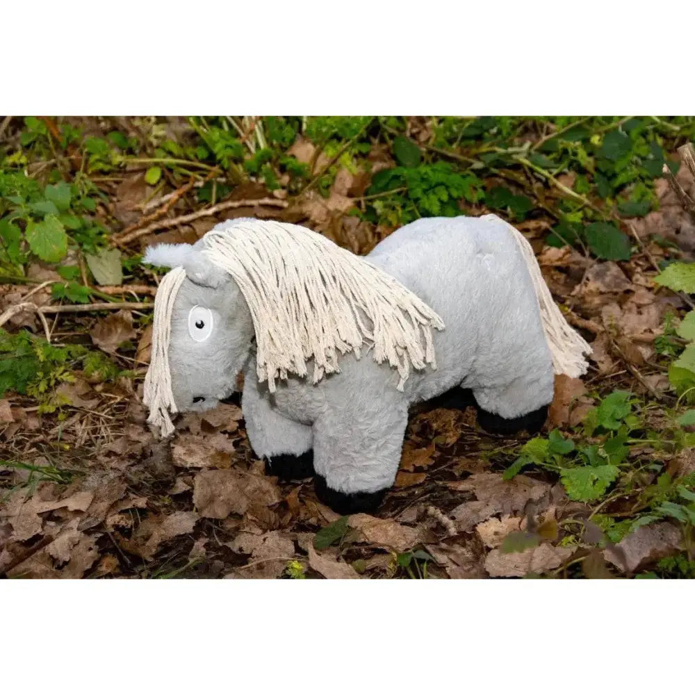 Crafty ponies soft toy pony grey featuring a soft plush body with long frayed white mane and black hooves