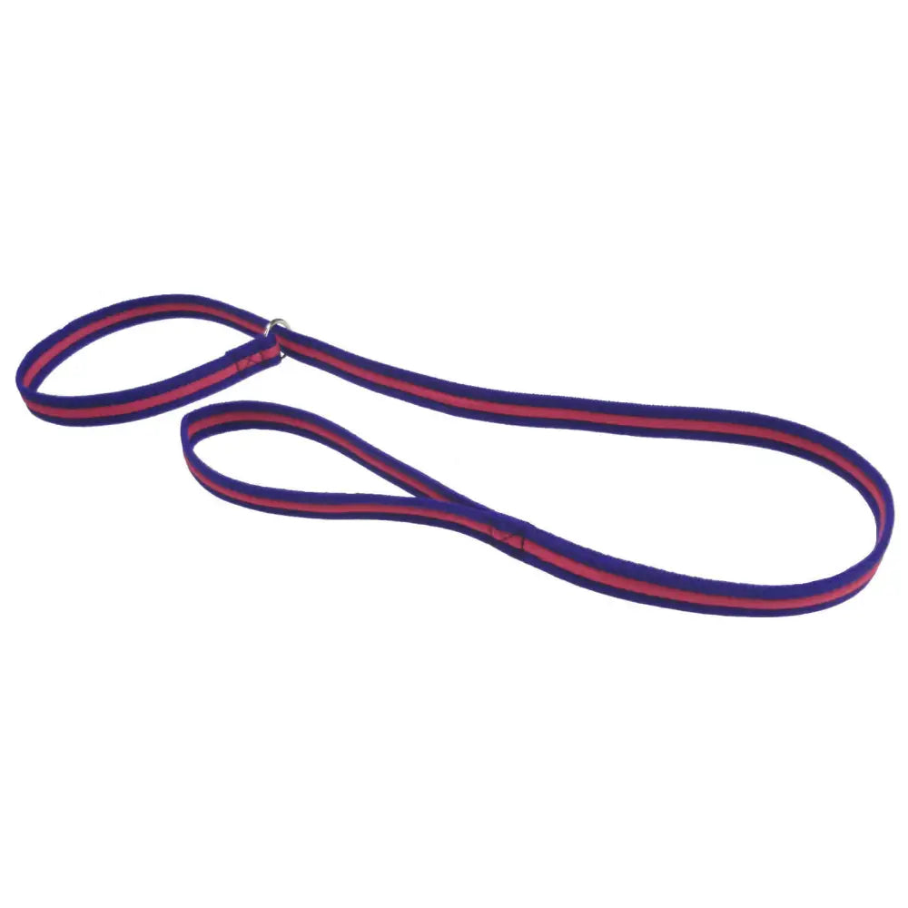Navy blue and red striped cushion web slip lead with metal clasp and 25cm loop handle for easy control