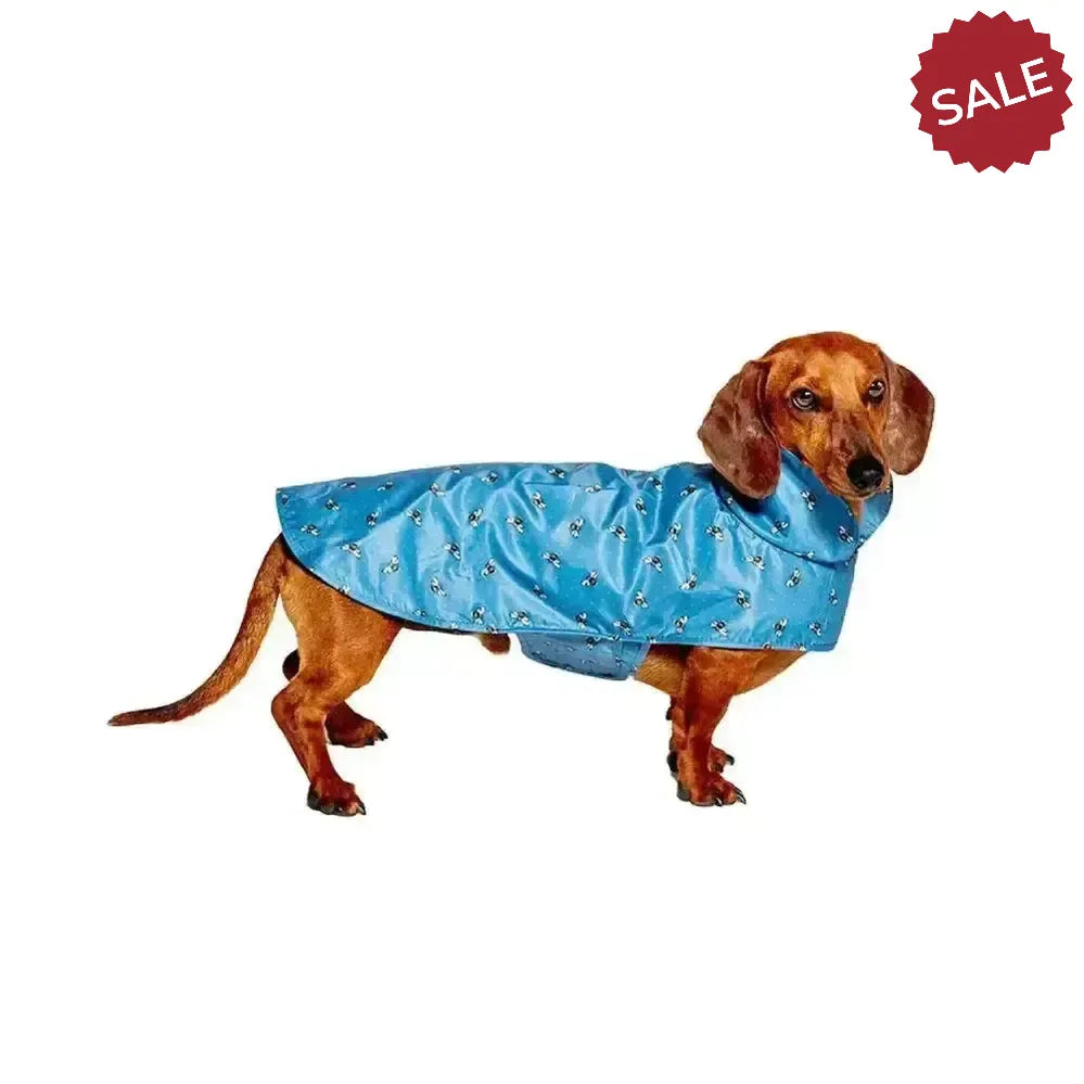 Danish Design Fatfact Spotty Bees Raincoat Dog Coat 14" (35 cm) Blue Dog Coat