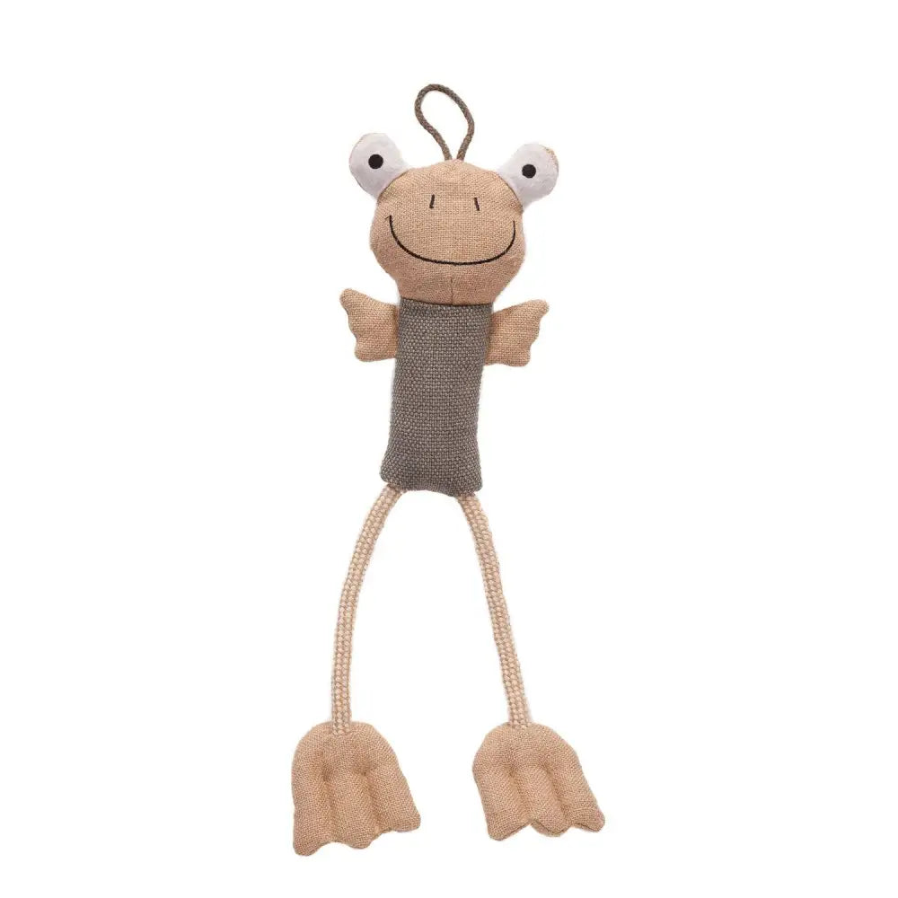 Danish design fenton beige and gray plush toy frog with rope legs perfect for toy cupboard collection