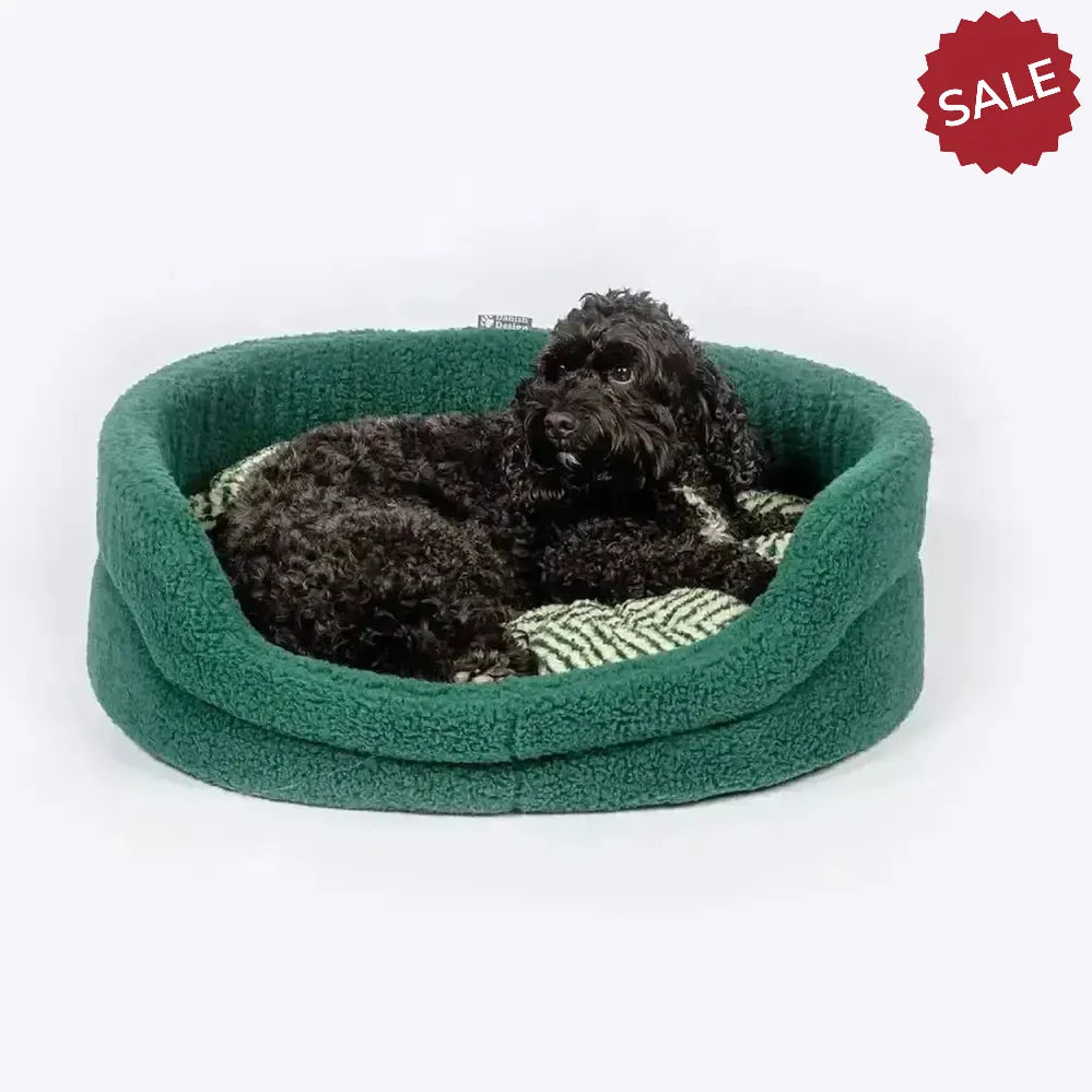 Danish Design Green Herringbone Fleece Slumber Bed Dog Bed Small Green Dog Beds