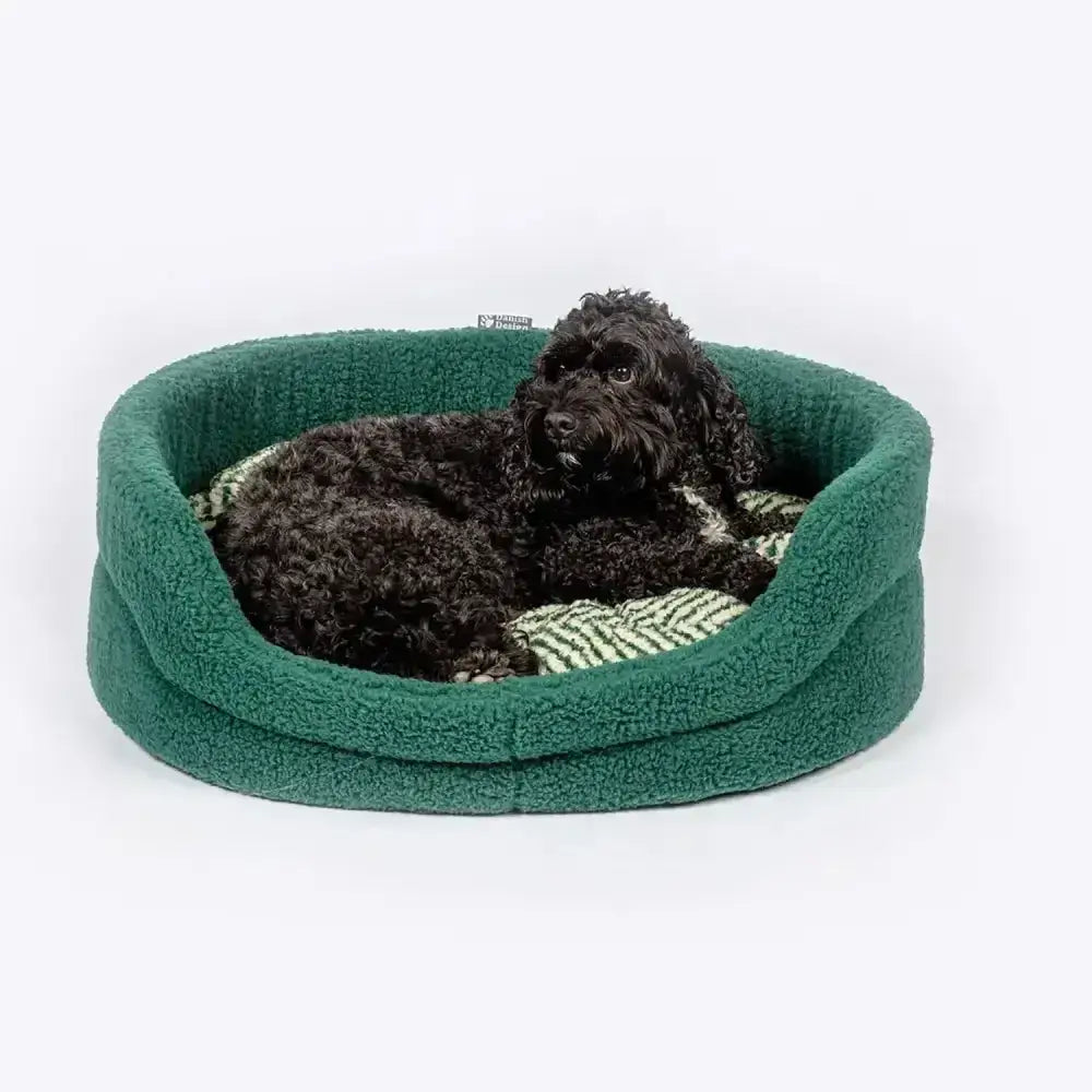 Cozy danish design green herringbone fleece slumber dog bed with plush cushioned interior and soft textured exterior