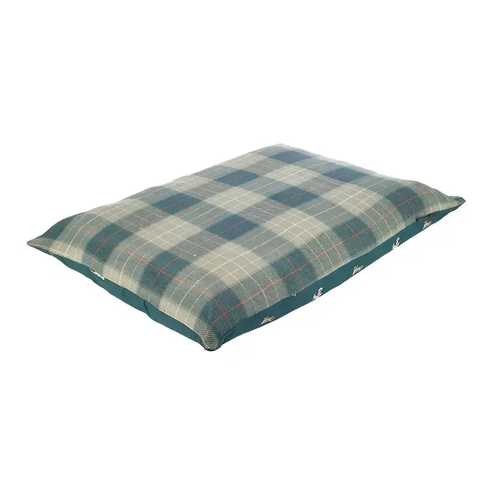 A plush rectangular dog bed in green beige plaid soft fabric from danish design laura ashley park dogs deep duvet