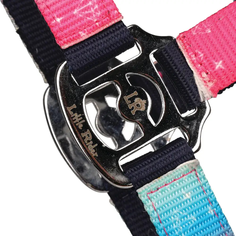 Pink and navy blue woven dazzling diamond head collar and lead rope set with shiny silver buckle by little rider