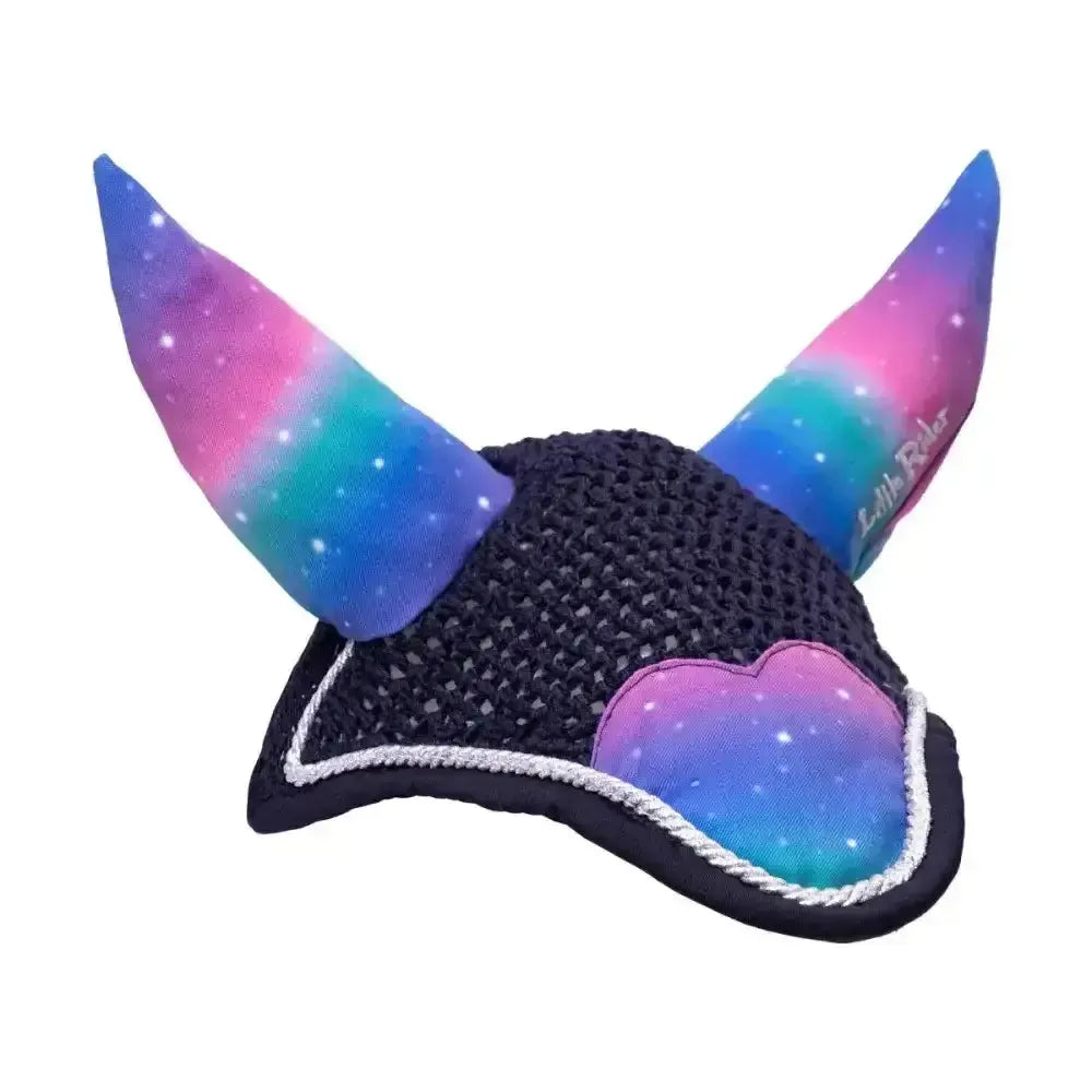 Dazzling Night Fly Veil by Little Rider Navy/Prismatic Small Pony Horse Ear Bonnets
