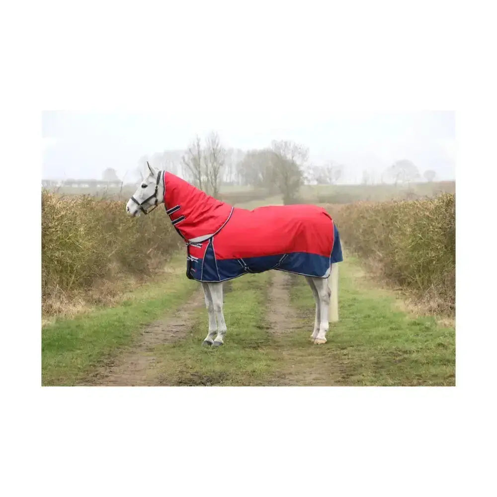 DefenceX System 200 Turnout Rug with Detachable Neck Cover Dark Red/Navy/Lightgrey 5'6" Turnout Rugs