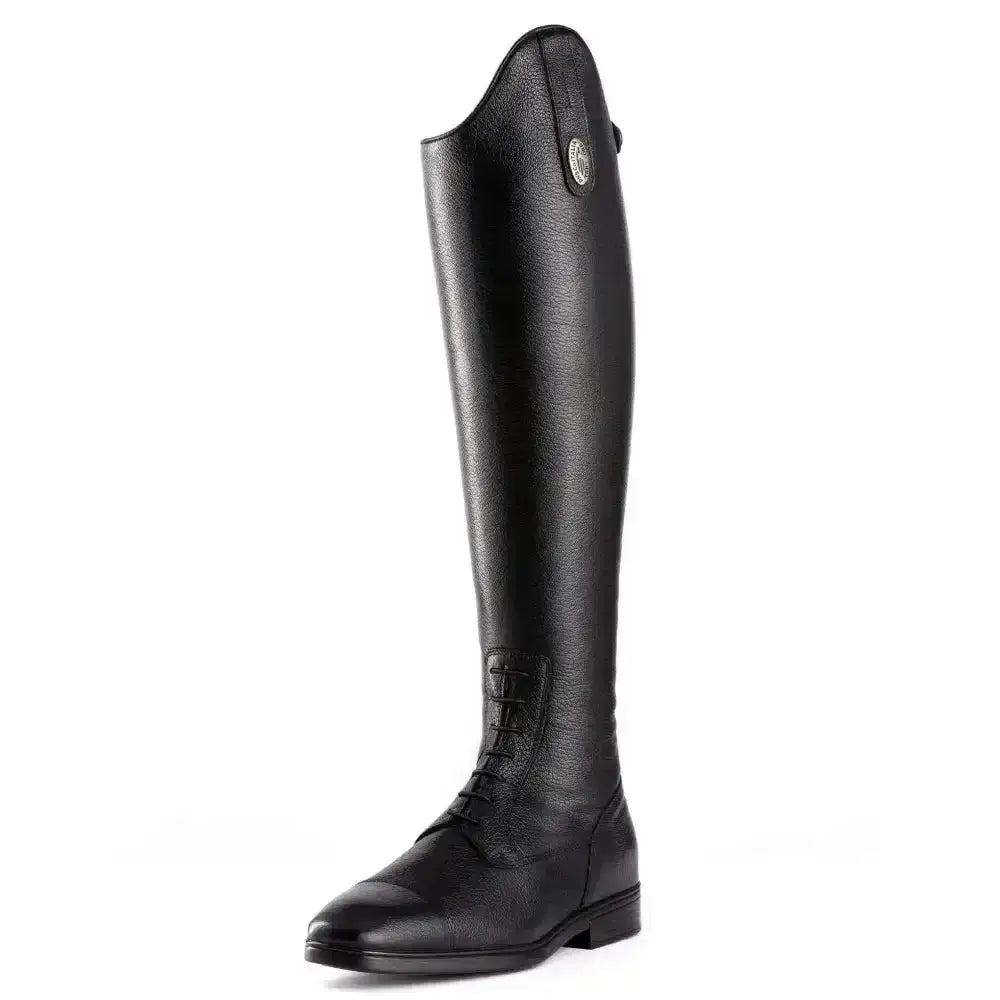 Black leather deniro long riding boots s3312 laced with sleek tall design and subtle stitching details
