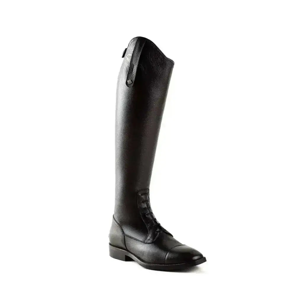 Black leather deniro long riding boots salentino unlaced with sleek polished finish and classic lace-up design