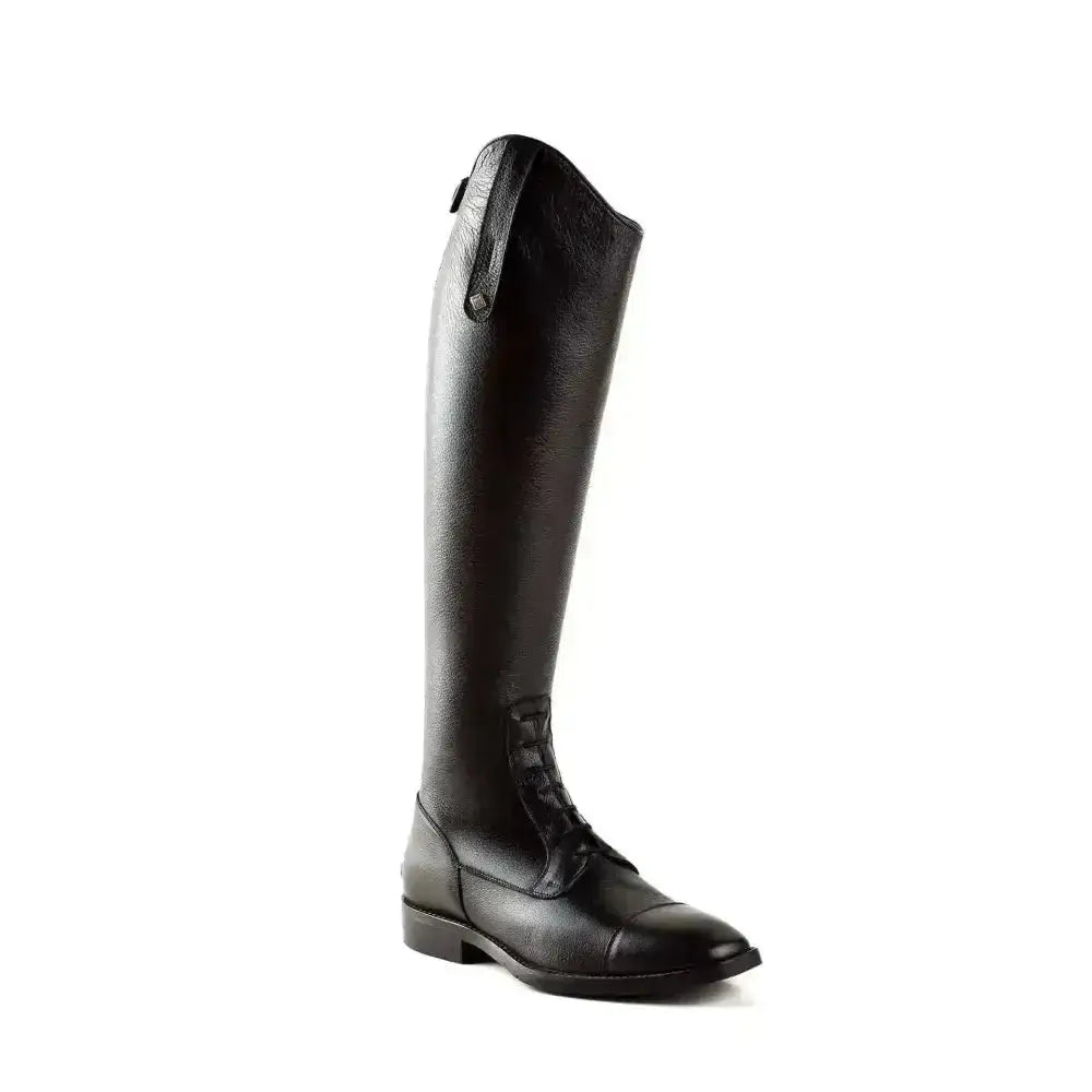 Black leather deniro long riding boots salentino unlaced with polished finish and classic lace-up design