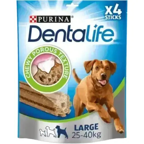 Purina dentalife large dog dental chew sticks with porous texture and natural brown color for large dog dental care