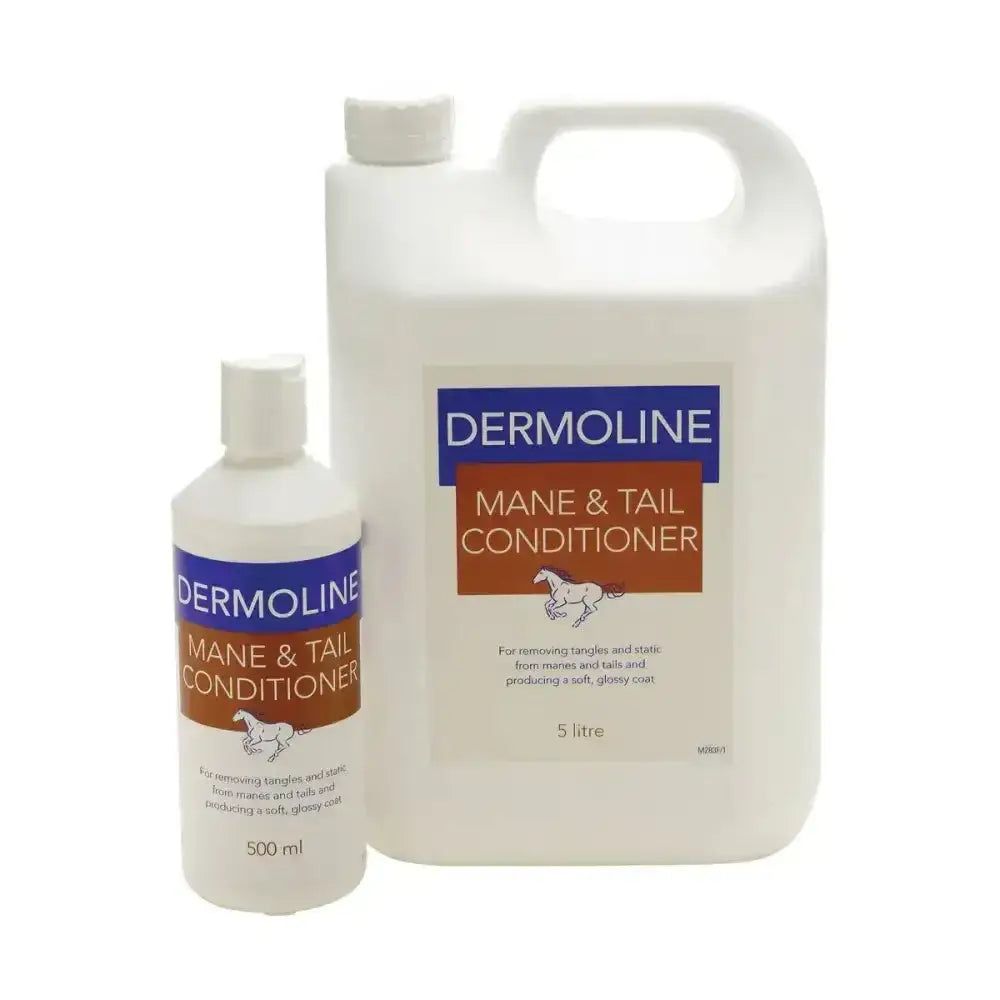 Dermoline mane luxurious hair conditioning lotion in white plastic bottles 500ml and 5 litre sizes