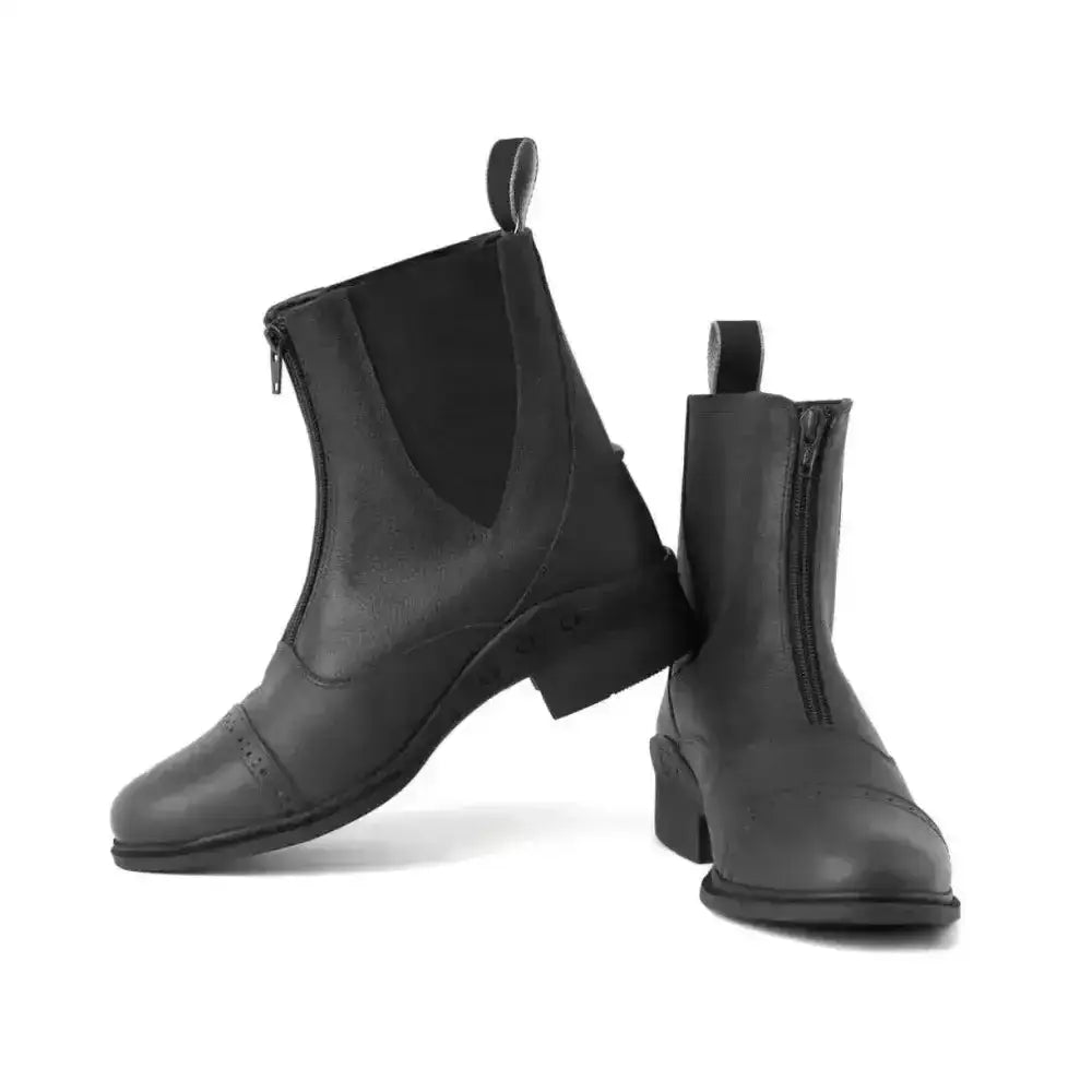 Black leather detroit zipped paddock boots with side zipper and elastic panels for easy wear by rhinegold