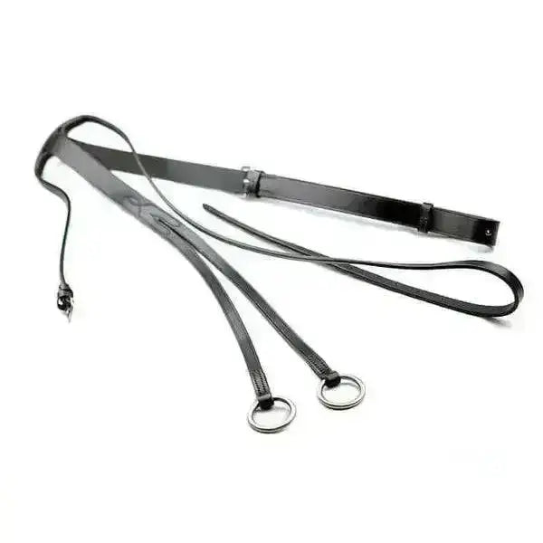 Dever classic english black leather running martingale with silver metal rings and buckle for secure fit