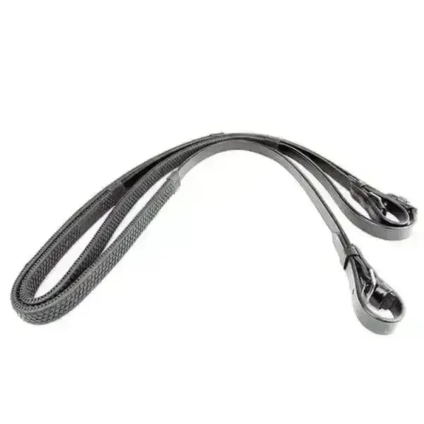 Dever Classic Leather Rubber Grip Reins With Buckle Black 13 mm / 1/2" Pony Reins