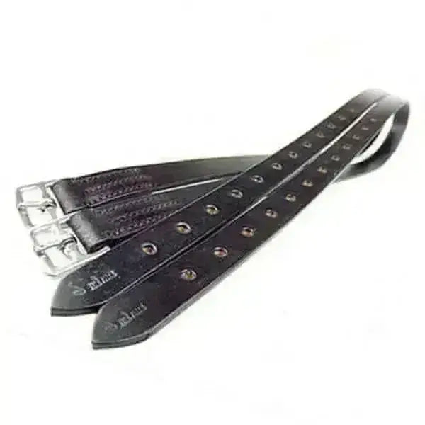 Black leather dever classic youths stirrup leather straps with stainless steel buckle and embossed branding