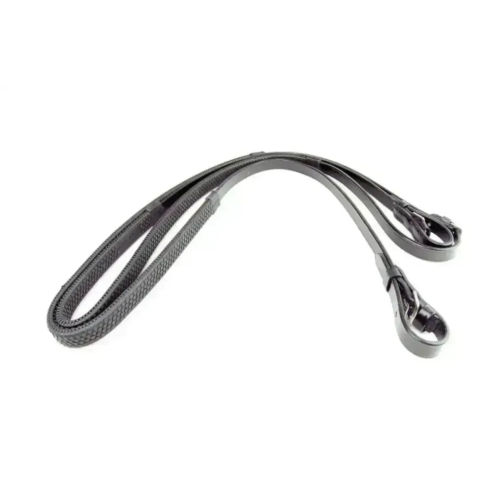 Dever Rubber Grip Reins - English Leather Hook & Stud Pony 13 mm / 1/2" Black Reins