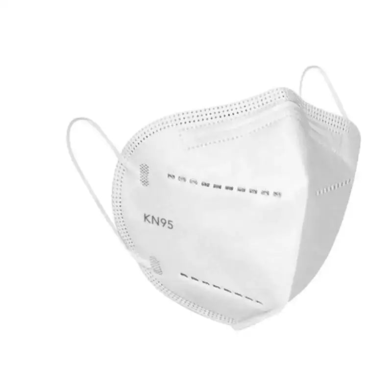 White kn95 disposable respirator mask with elastic ear loops adjustable nose clip and perforated edge for easy breathing