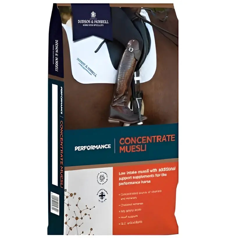 Brown leather horse boot with black straps and silver hardware for dodson and horrell perform concentrate muesli 20 kg