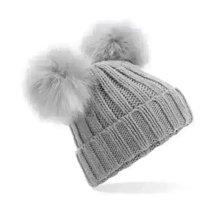 Double Pom Pom Beanie Hats Grey / Pink Headwear & Neckwear
