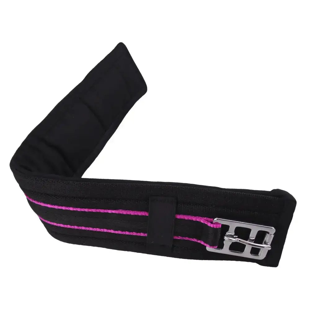 Black horse girth with vibrant pink stitching silver buckle libby’s driving girth girth webbing equestrian tack