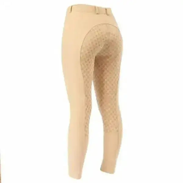 Beige dublin performance competition warm-it gel riding tights showing subtle diamond pattern on back and sides
