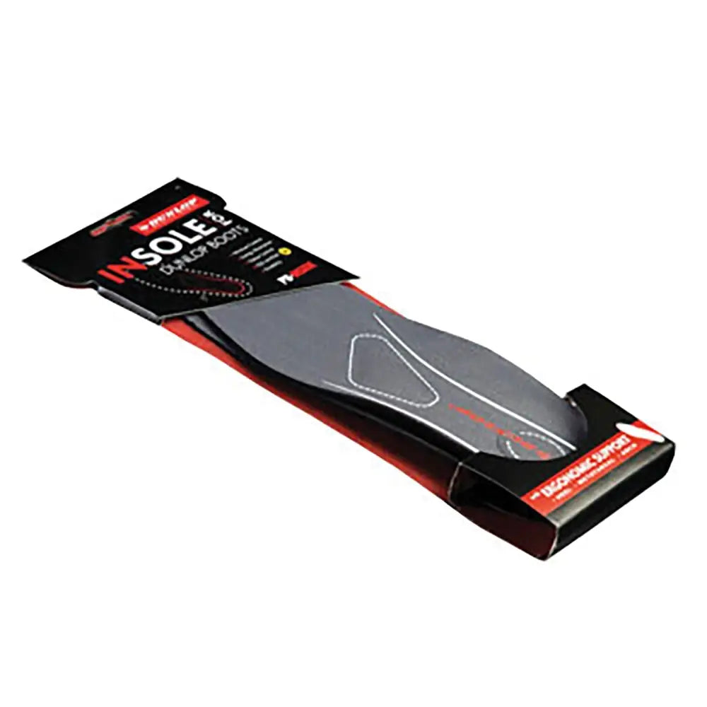 Gray dunlop insoles comfort flat insole with white and red accents in black red box ideal for wellington boots