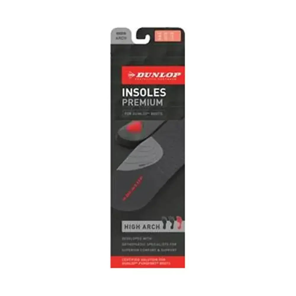Dunlop insoles premium arch support with contoured black and red design made for high arches and orthopaedic specialists