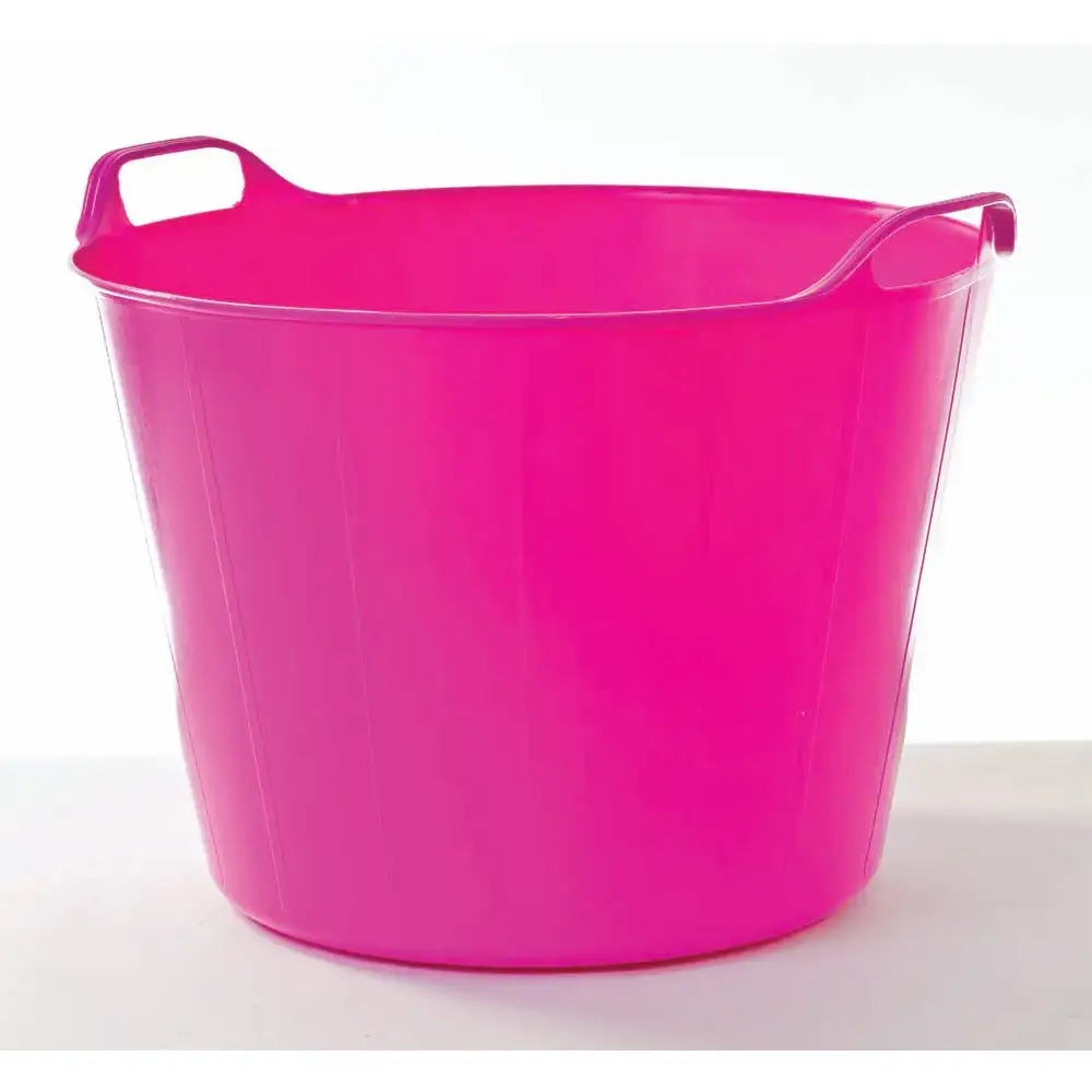 Vibrant fuchsia plastic trug flexible feed bucket with integrated handles 26 litre strong and flexible feed bucket