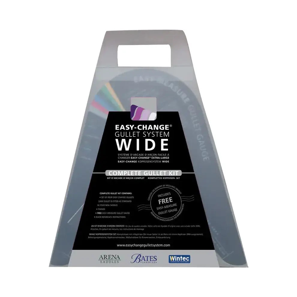 Easy-change gullet complete pack in translucent plastic packaging with black labeling for equestrian use