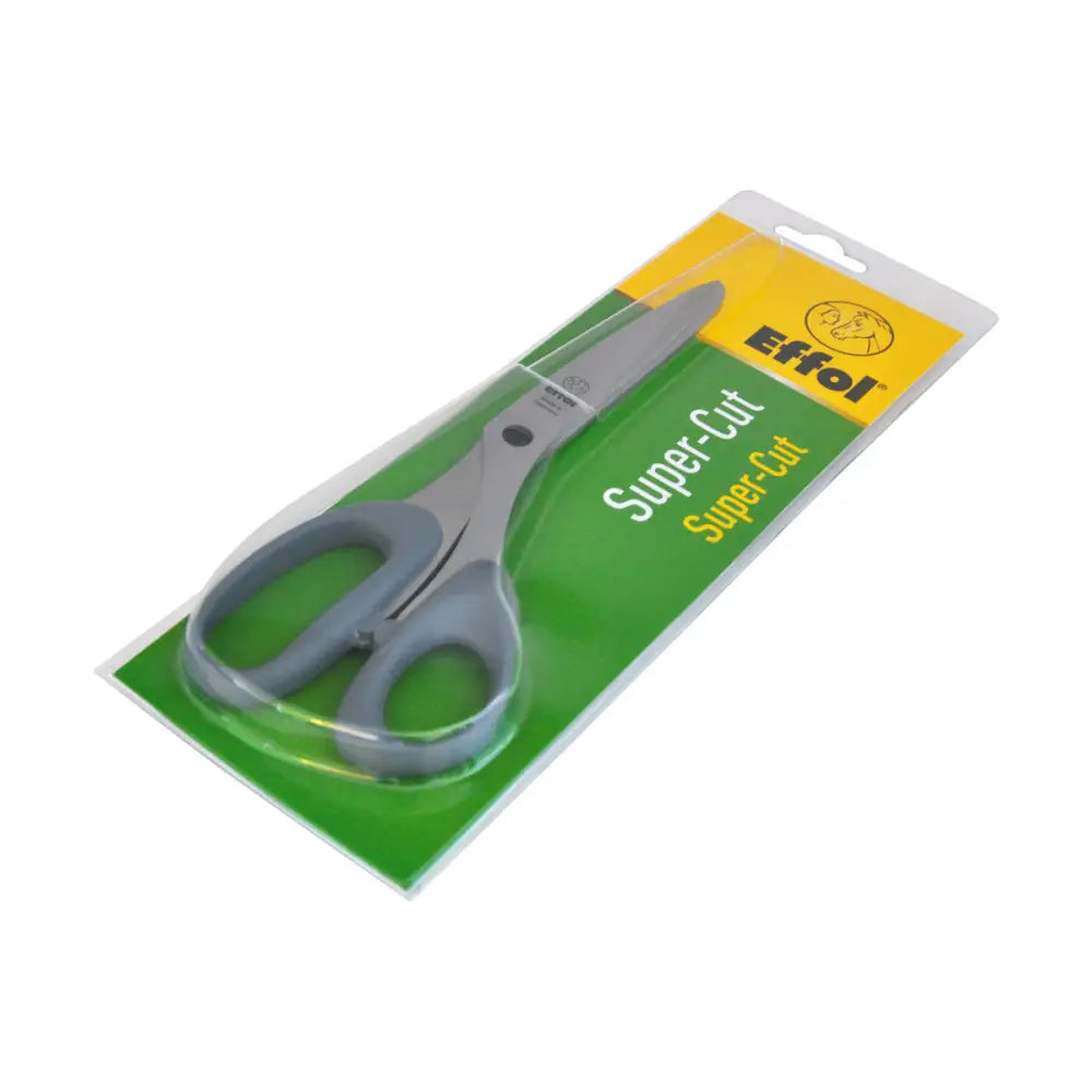 Effol super cut scissors with gray plastic handles and metallic blades in green yellow pack for precise cutting experience