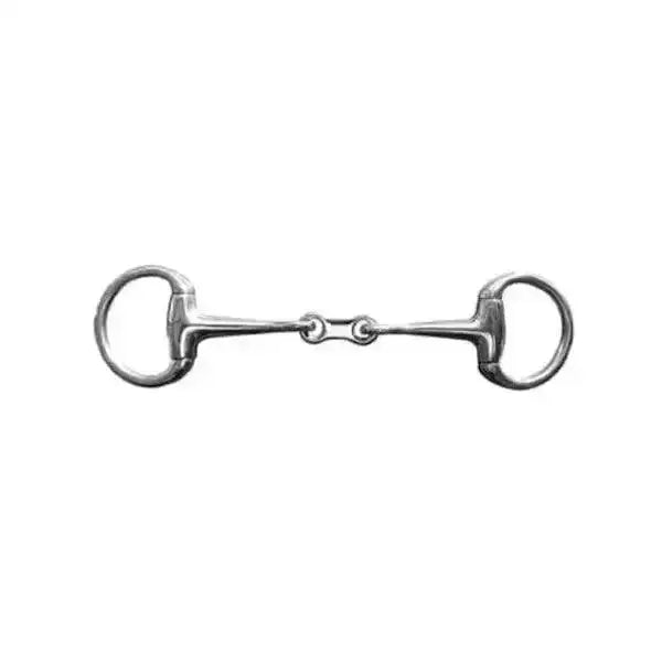 Silver eggbutt french link bradoon bit with polished metal rings and a central jointed design for riding use