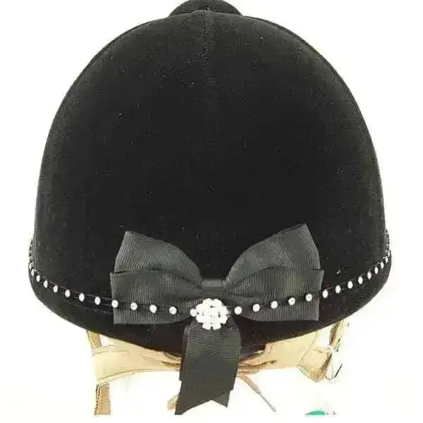 Black velvet riding helmet with a swarovski diamante small crystal hat band and matching black satin bow