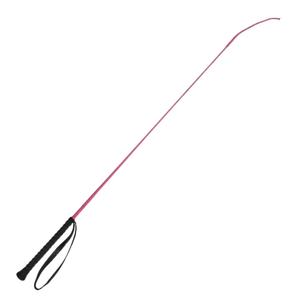 Pink reflective riding whip elico cr25 childs with black grip and thin curved handle perfect for childs use