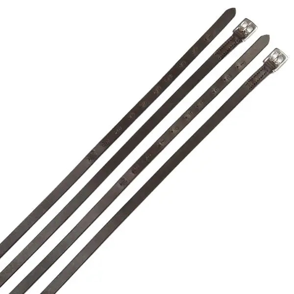 Black plastic cable ties with metallic silver locking heads shown with elico lightweight stirrup leathers product