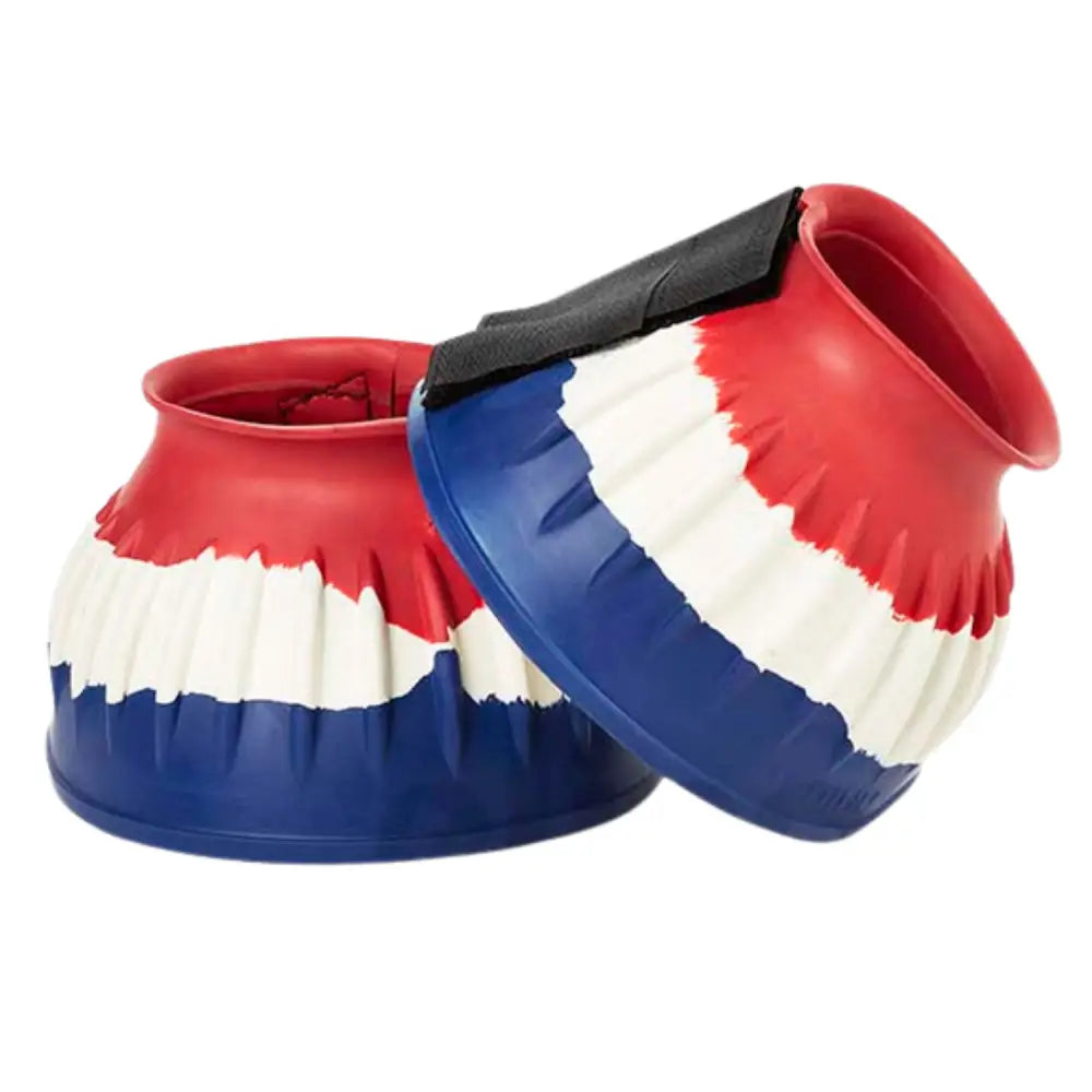 Elico overreach boots red white and blue striped plastic horse hoof boots with black velcro straps