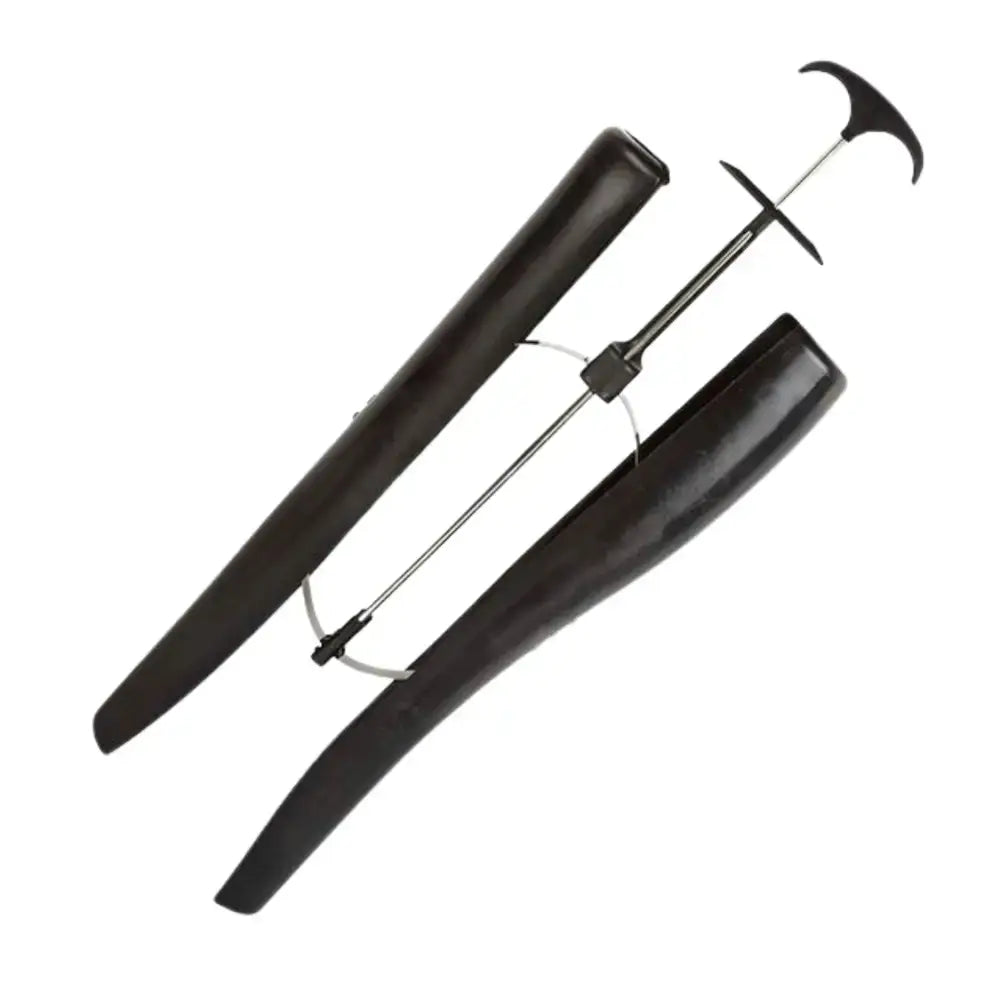 Black elico plastic boot tree with metal adjustable spine and curved handle for long riding boots maintenance