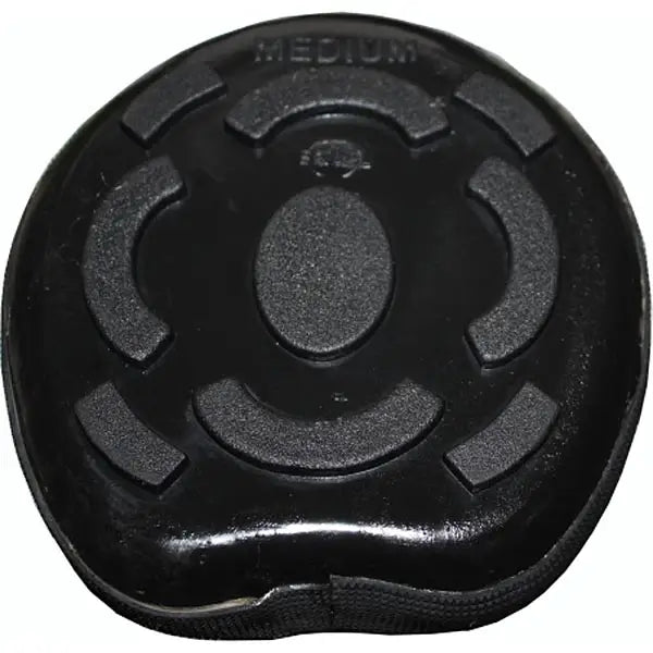 Black rubber grip pad with textured circular design and medium size embossed on elico rubber poultice boot