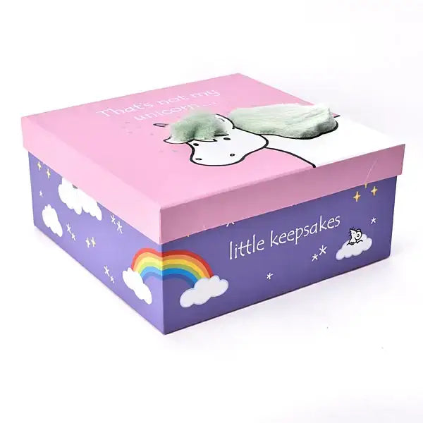 Pink and purple equestrian unicorn keepsake gift box with plush green mane decoration by elico