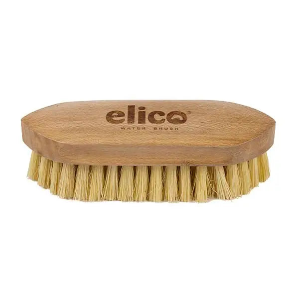 Elico water brush wooden back with light brown handle and natural tan bristles for removing dirt and touch ups