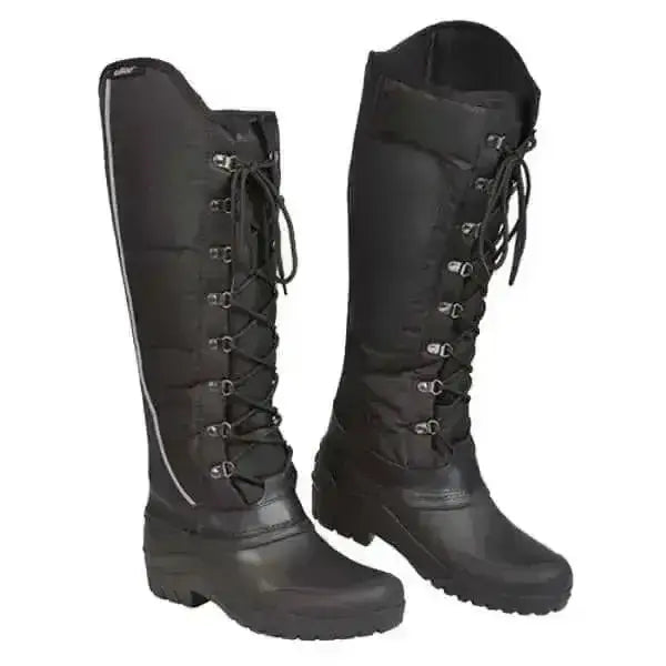 Black lace-up elico yeadon winter boots with rubber sole and reinforced stitching perfect for country yard boots