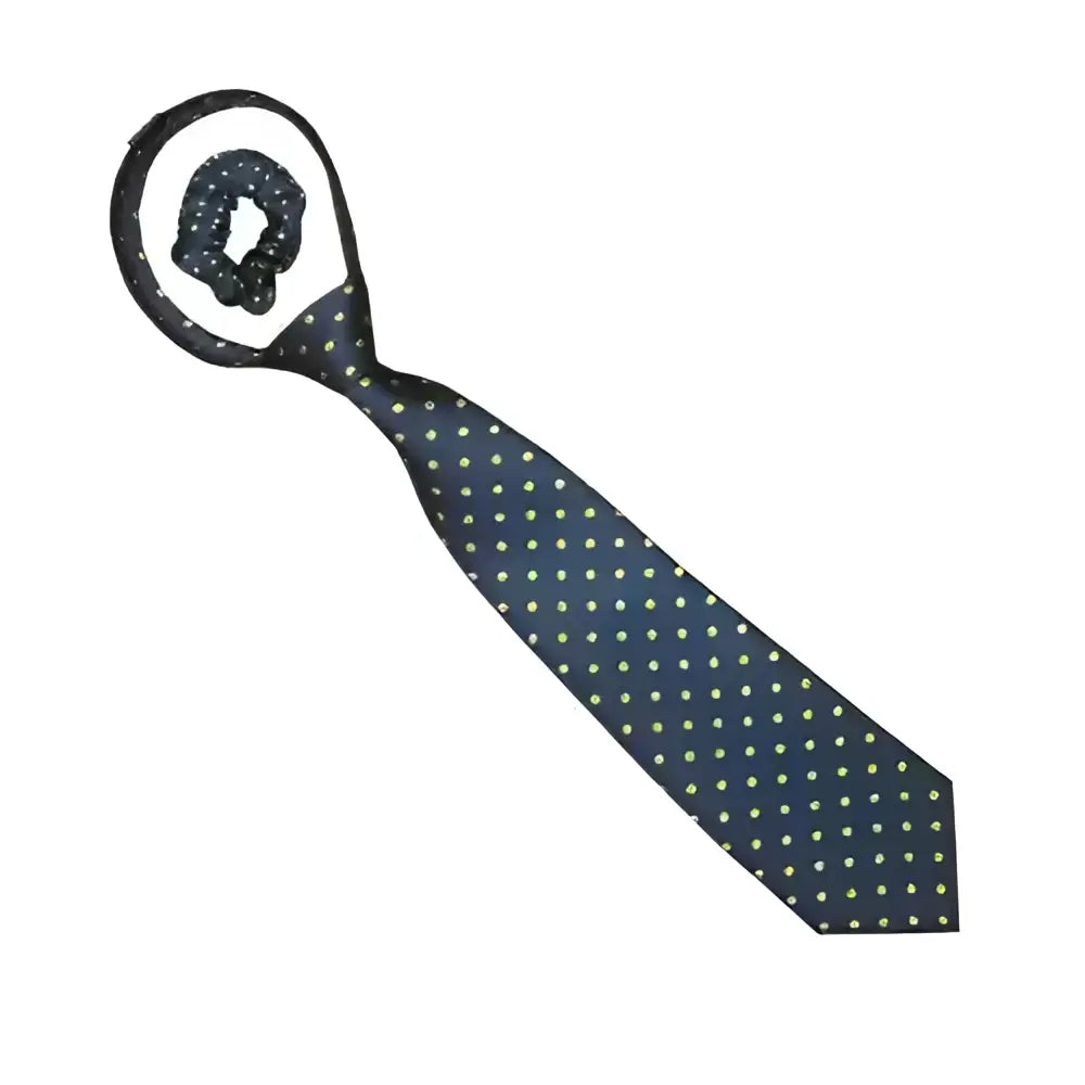 Dark blue equetech adult polka dot zipper tie with white dots and black looped end perfect for riding ties