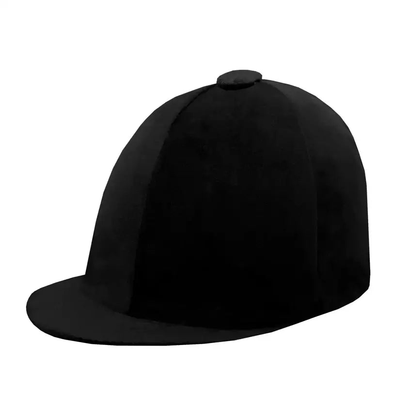 Black velvet equetech childs premium riding hat silk with flat brim and rounded crown for shows