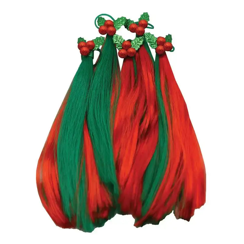 Red and green striped glittery berry horse mane tassels from equestech christmas holly festive 5 pack