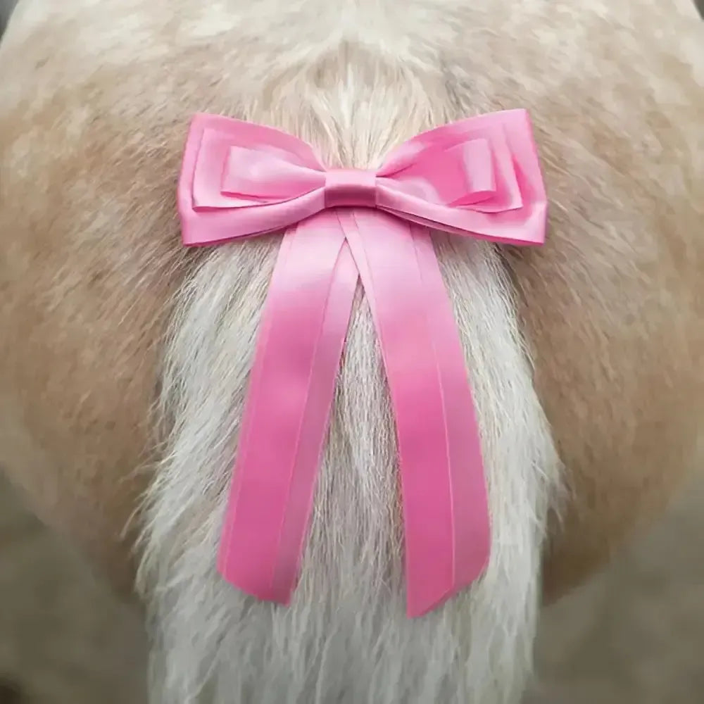 Equetech Horse Competition Warning Tail Ribbon Pink Tail Bows