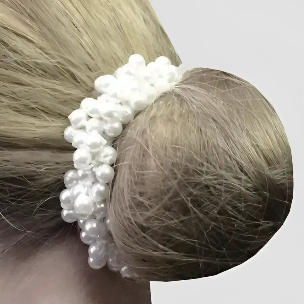 Equetech pearl beaded scrunchie featuring a white pearl cluster design with multiple rows of lustrous pearls